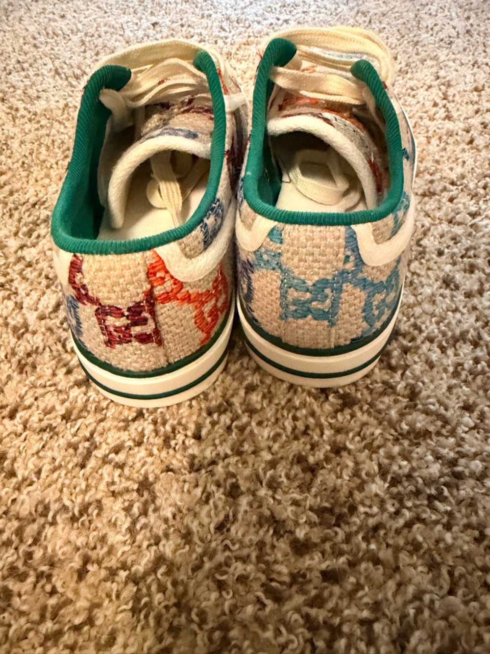 Gucci Womens Multicolor GG Canvas Tennis Sneakers with Green Stripe - Picture 6 of 6